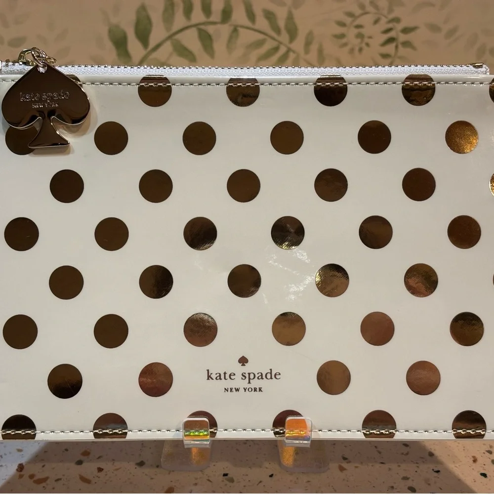 kate spade Gold Polka Dot Zip Pouch Bag‎